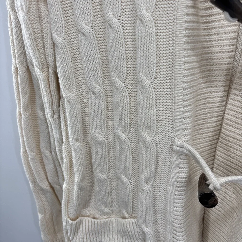 Talbots Women Cardigan Long Sweater Ivory Wooden Button Accent Wool Blend Medium